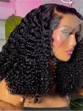 10" Deep Wave Lace Front Human Hair Wig - Natural Black - NEW OBO Open to Offers
